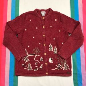 Vintage 90s Northern Reflections Embroidered Winter Cardigan Snowman